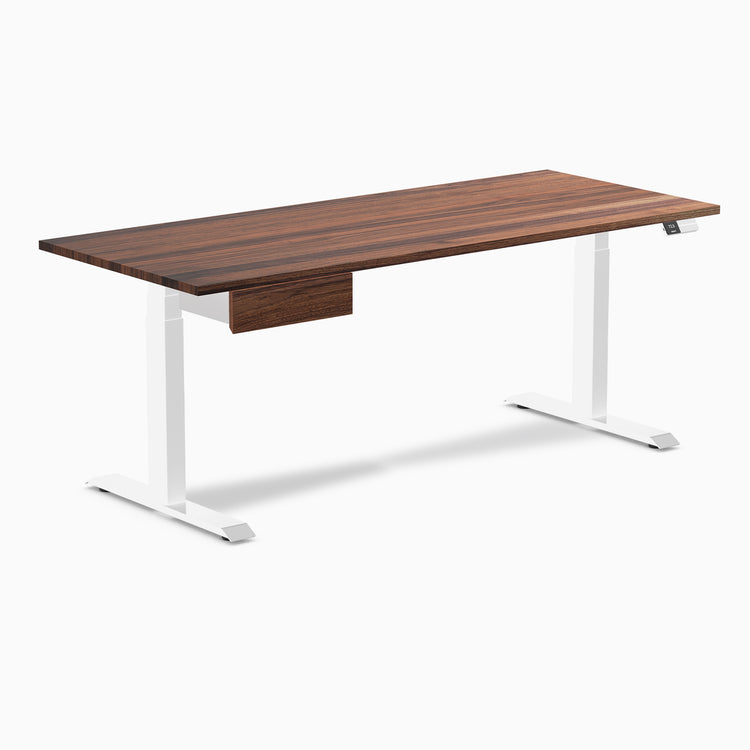 Dual hardwood standing desk with drawer - walnut - white 72"