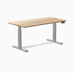 Almost Perfect Desky Dual Hardwood Sit Stand Desk, White Ash desktop, Grey frame
