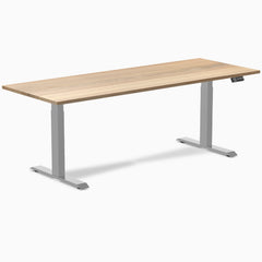 Almost Perfect Desky Dual Hardwood Sit Stand Desk, White Ash desktop, Grey frame