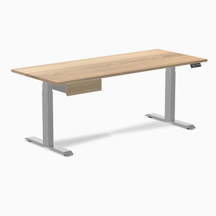 Dual hardwood standing desk with drawer - white ash - grey 72"