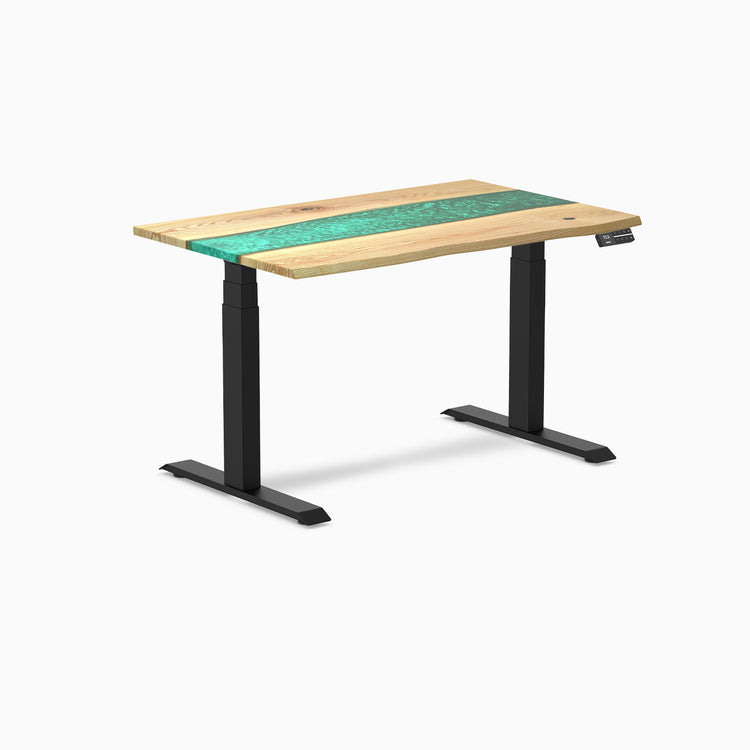 Dual hardwood resin standing desk - White ash emerald river - black 48"