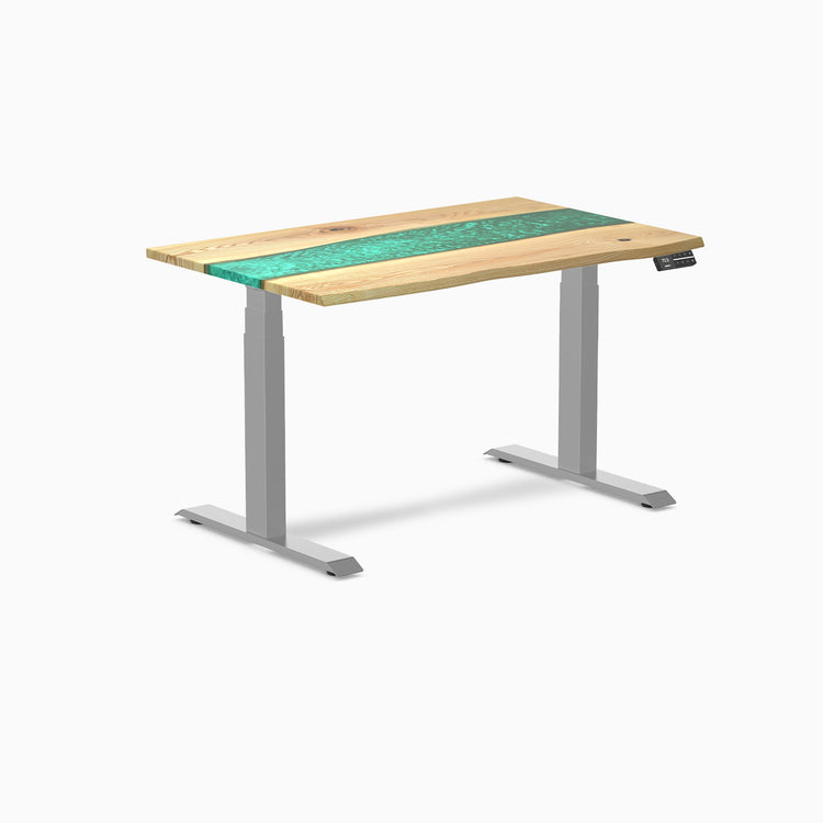 Dual hardwood resin standing desk - White ash emerald river - grey 48"