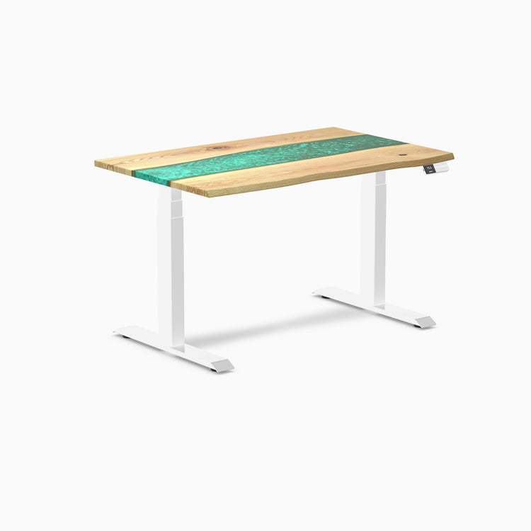 Dual hardwood resin standing desk - White ash emerald river - white 48"