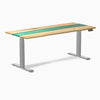 Dual hardwood resin standing desk - White ash emerald river - grey 72"