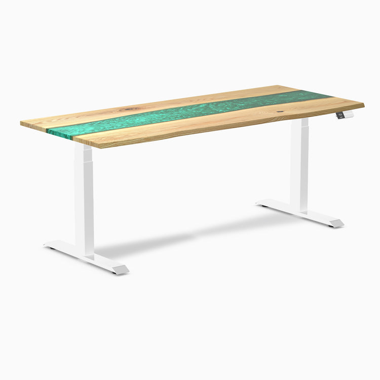 Dual hardwood resin standing desk - White ash emerald river - white 72"