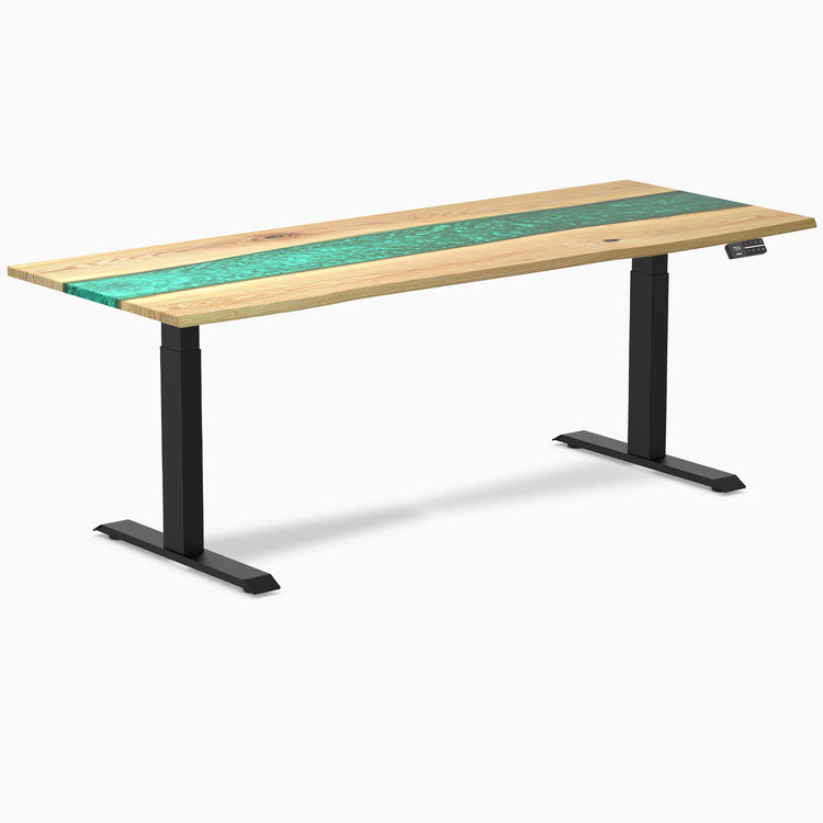 Dual hardwood resin standing desk - White ash river - black 80"