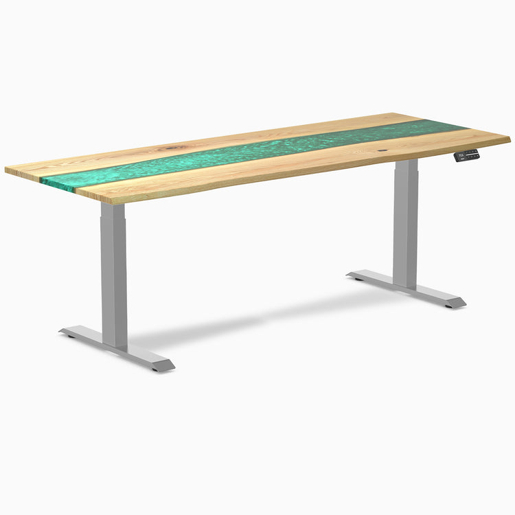 Dual hardwood resin standing desk - White ash river - grey 80"