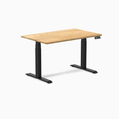 Desky Dual Hardwood Sit Stand Desk, White Oak desktop, Matte Black frame