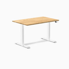 Desky Dual Hardwood Sit Stand Desk, White Oak desktop, White frame