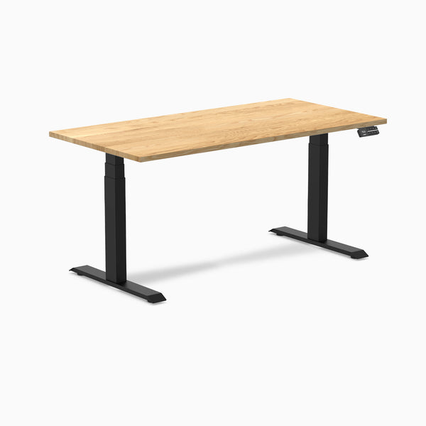 Desky Dual Hardwood Sit Stand Desk, White Oak desktop, Matte Black frame