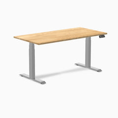 Almost Perfect Desky Dual Hardwood Sit Stand Desk, White Oak desktop, Grey frame