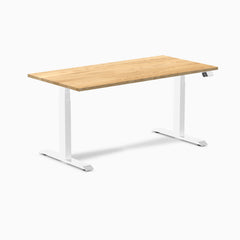 Desky Dual Hardwood Sit Stand Desk, White Oak desktop, White frame