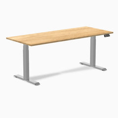 Almost Perfect Desky Dual Hardwood Sit Stand Desk, White Oak desktop, Grey frame