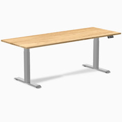 Almost Perfect Desky Dual Hardwood Sit Stand Desk, White Oak desktop, Grey frame