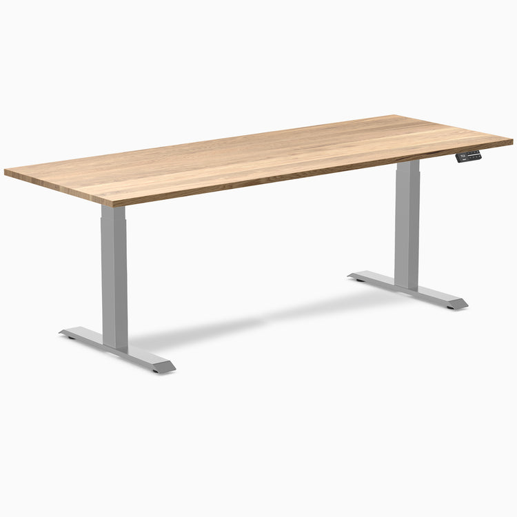 Dual hardwood standing desk - white oak - grey 80"