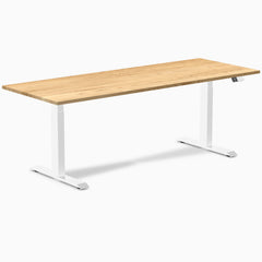 Desky Dual Hardwood Sit Stand Desk, White Oak desktop, White frame