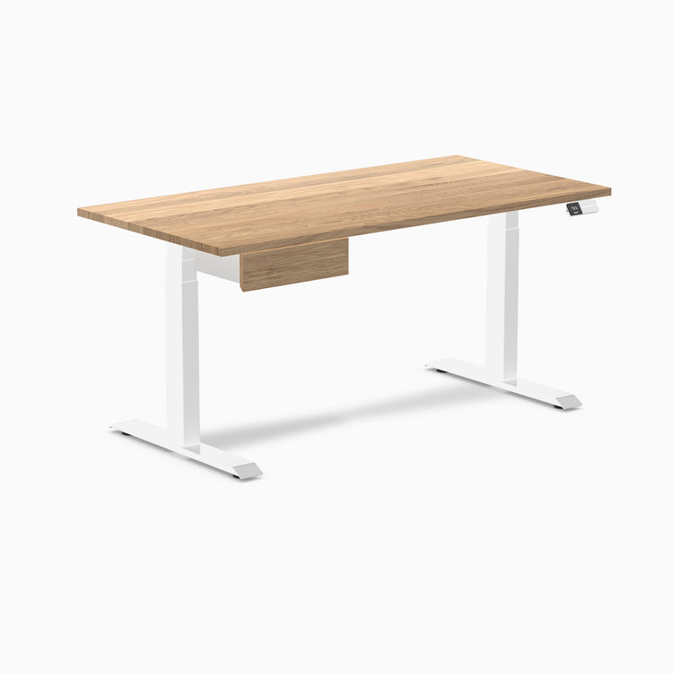 Dual hardwood standing desk with drawer - white oak - white 60"