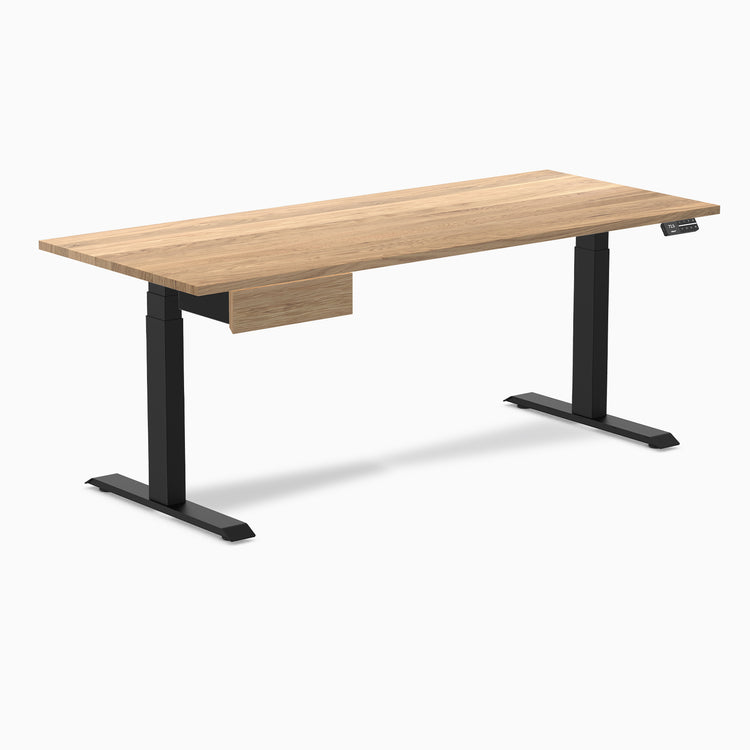 Dual hardwood standing desk with drawer - white oak - black 72"