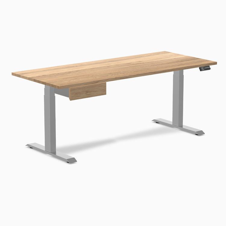 Dual hardwood standing desk with drawer - white oak - grey 72"