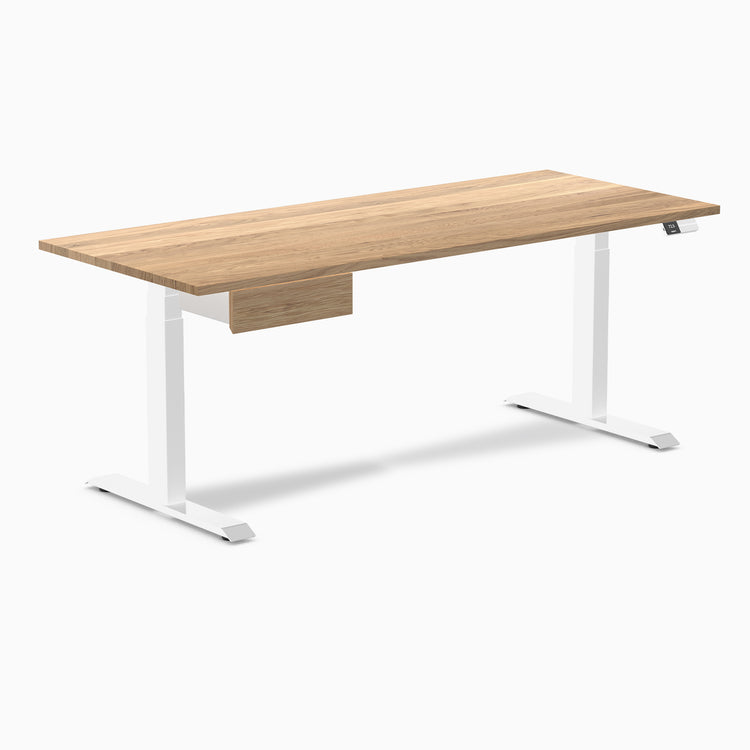 Dual hardwood standing desk with drawer - white oak - white 72"