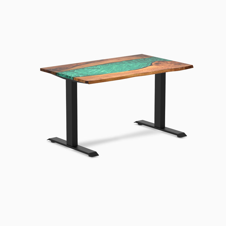 Fixed hardwood resin desk - natural walnut emerald river - black 48"