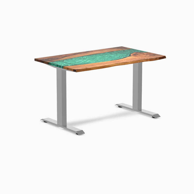 Fixed hardwood resin desk - natural walnut emerald river - grey 48"