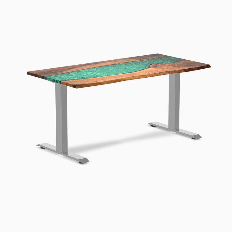 Fixed hardwood resin desk - natural walnut emerald river - grey 60"