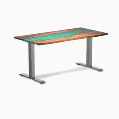 Fixed hardwood resin desk - natural walnut emerald river - space grey 60"