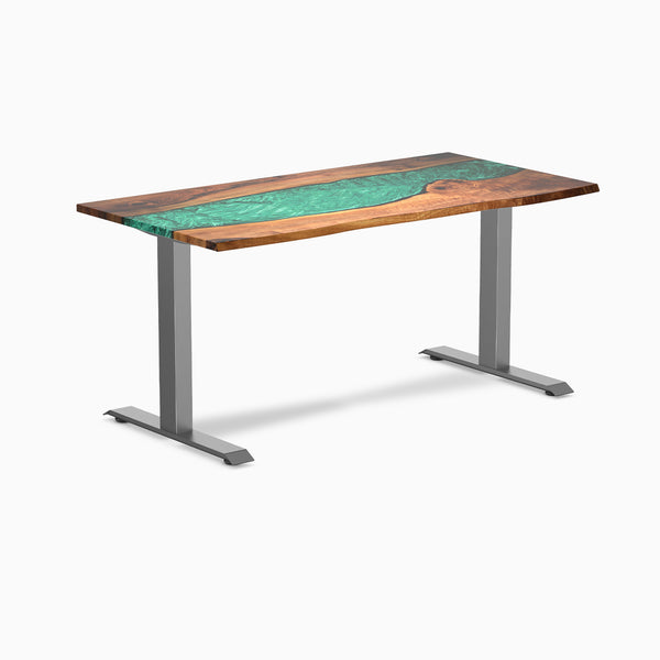 Fixed hardwood resin desk - natural walnut emerald river - space grey 60"