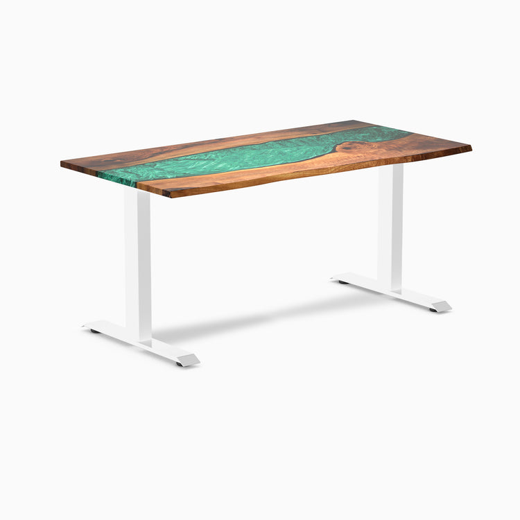 Fixed hardwood resin desk - natural walnut emerald river - white 60"