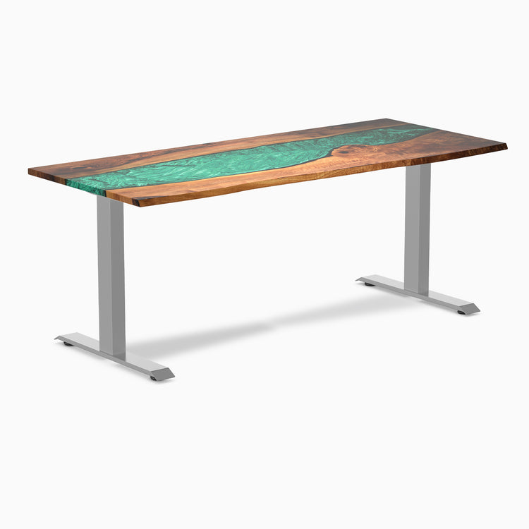 Fixed hardwood resin desk - natural walnut emerald river - grey 72"