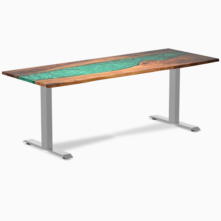 Fixed hardwood resin desk - natural walnut river - grey 80"