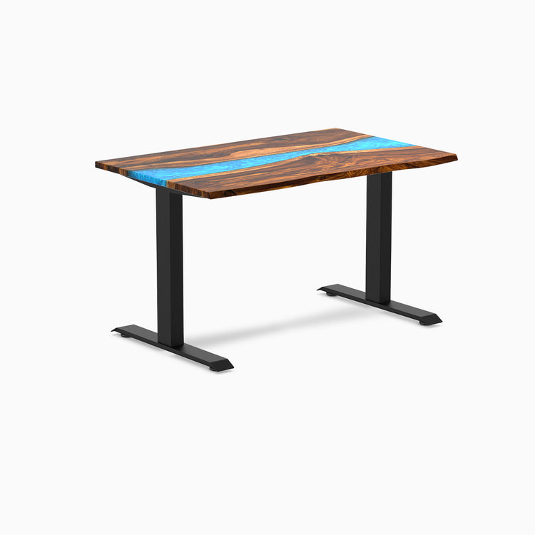 Fixed hardwood resin desk - pheasantwood blue river - black 48"