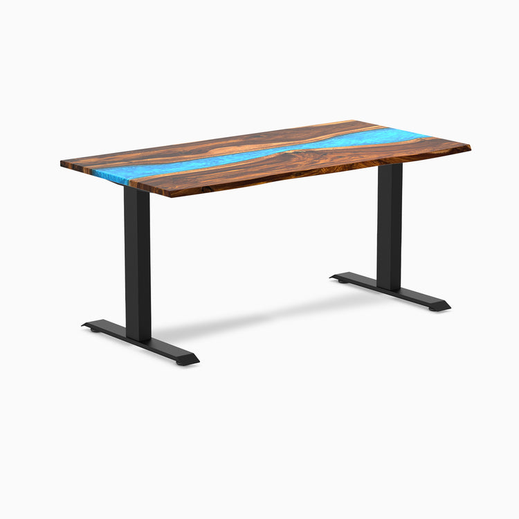 Fixed hardwood resin desk - pheasantwood blue river - black 60"