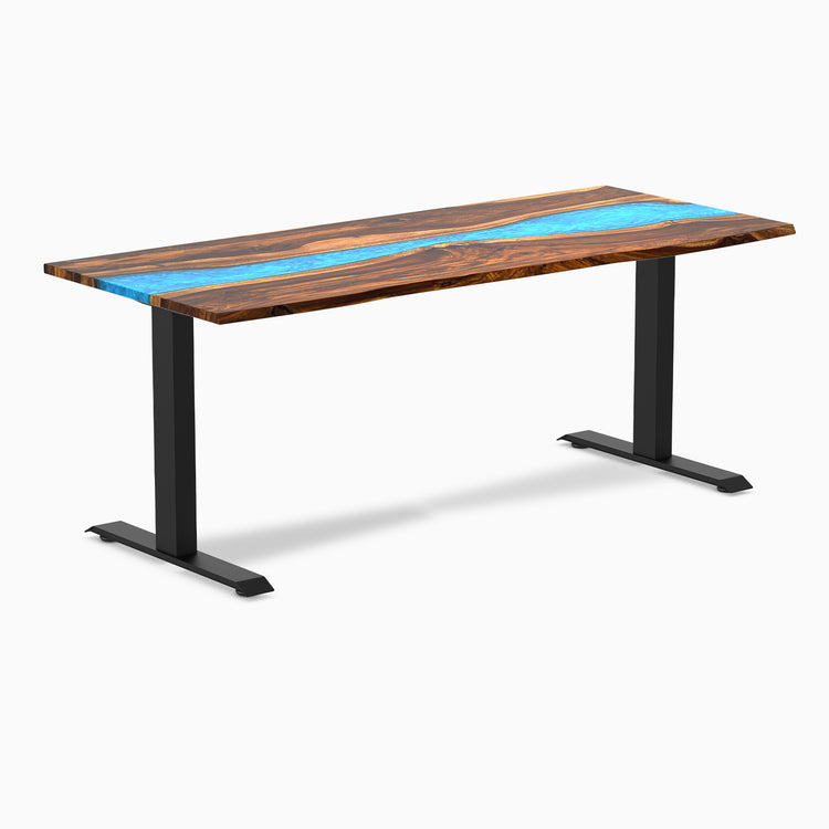 Fixed hardwood resin desk - pheasantwood blue river - black 72"