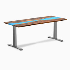 Fixed hardwood resin desk - pheasantwood blue river - space grey 72"