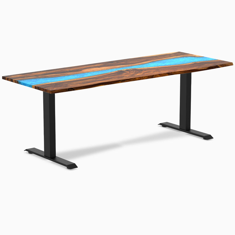 Fixed hardwood resin desk - pheasantwood blue river - black 80"