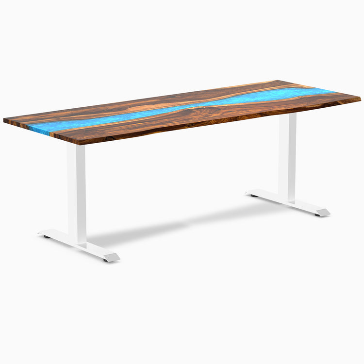 Fixed hardwood resin desk - pheasantwood blue river - white 80"