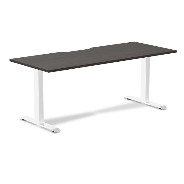 Desky Zero Scalloped Laminate Office Desk, Burnished Wood desktop, White frame