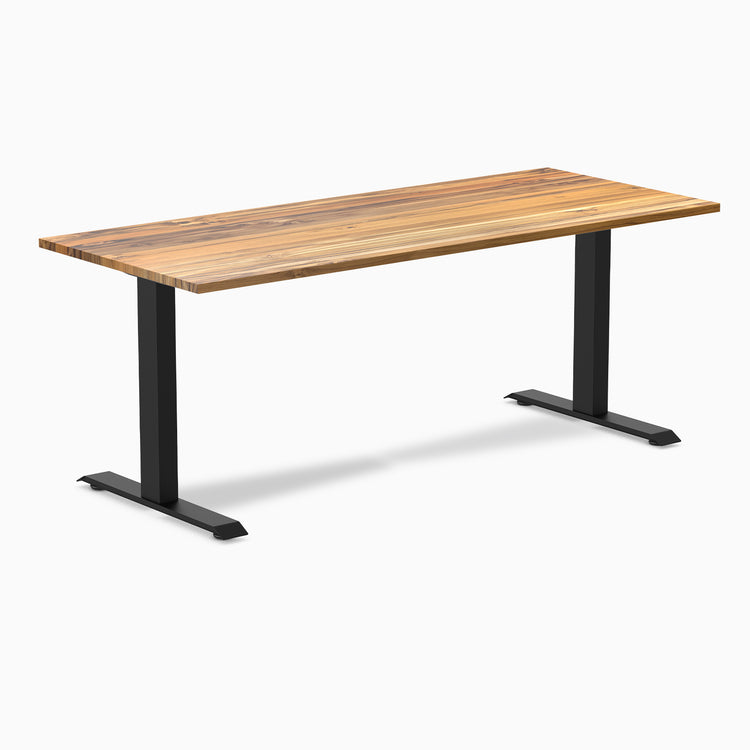 Fixed hardwood desk - Teak - black 72"