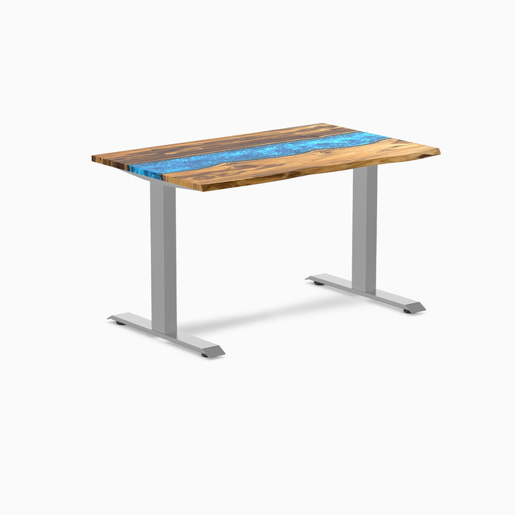 Fixed hardwood resin desk - teak blue river - grey 48"