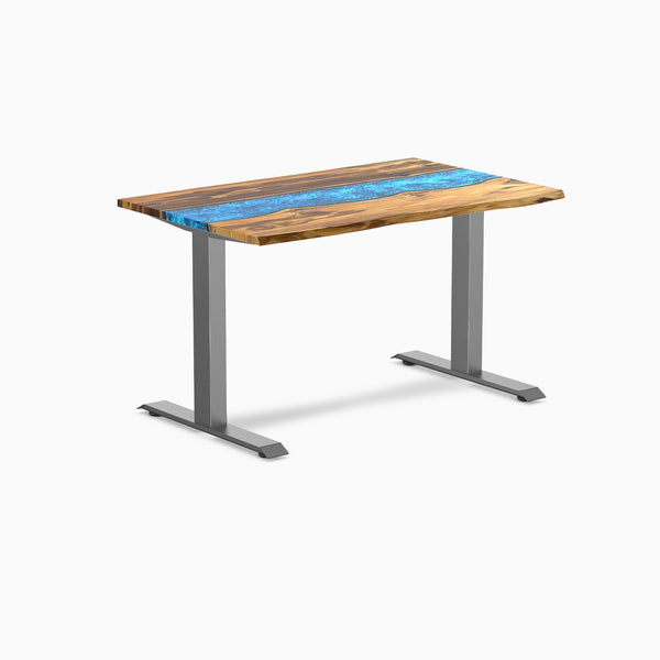 Fixed hardwood resin desk - teak blue river - space grey 48"
