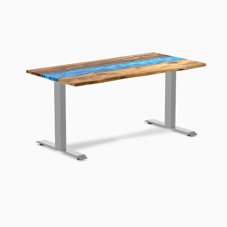 Fixed hardwood resin desk - teak blue river - grey 60"