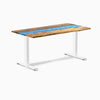 Fixed hardwood resin desk - teak blue river - white 60"