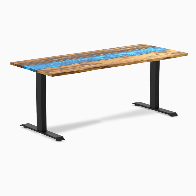 Fixed hardwood resin desk - teak blue river - black 72"