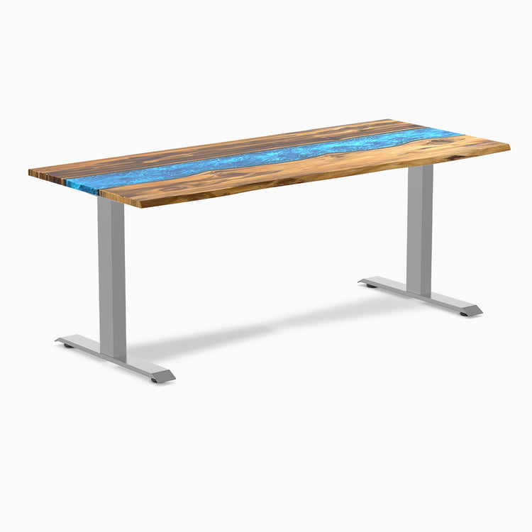 Fixed hardwood resin desk - teak blue river - grey 72"