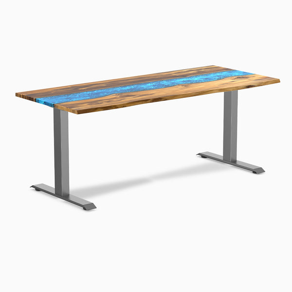 Fixed hardwood resin desk - teak blue river - space grey 72"