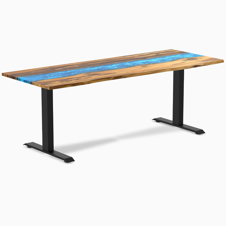 Fixed hardwood resin desk - teak blue river - black 80"