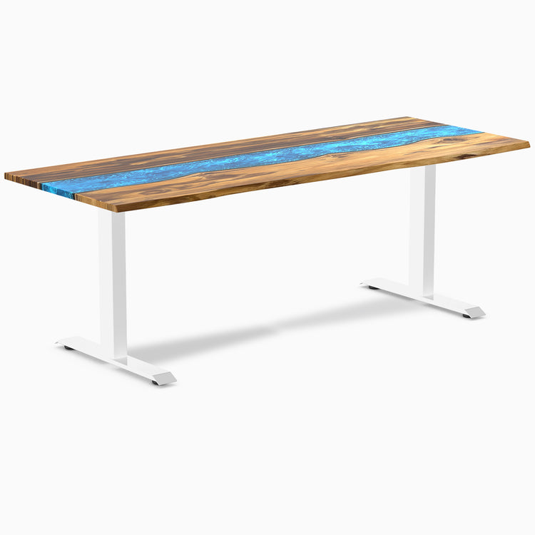 Fixed hardwood resin desk - teak blue river - white 80"