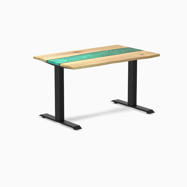 Fixed hardwood resin desk - white ash emerald river - black 48"